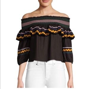 Red Carter Ric Rac Off The Shoulder Cropped Crop Top Paloma Ruffle Embroidered